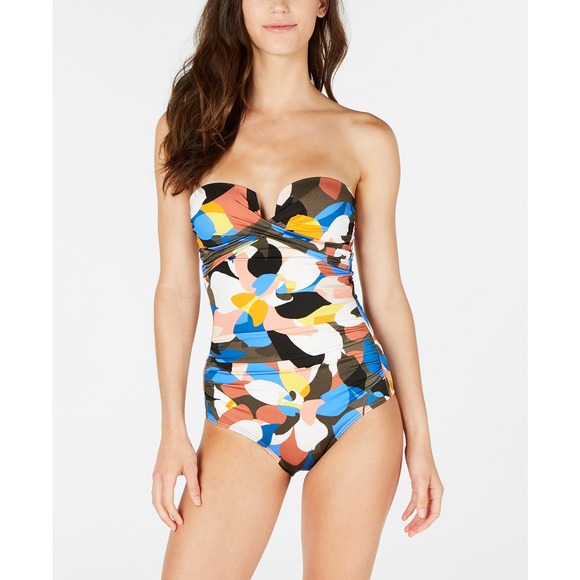 Calvin Klein Stained Glass Bandeau Multicolor Abstract One-piece Swimsuit Size 4 - Picture 1 of 4